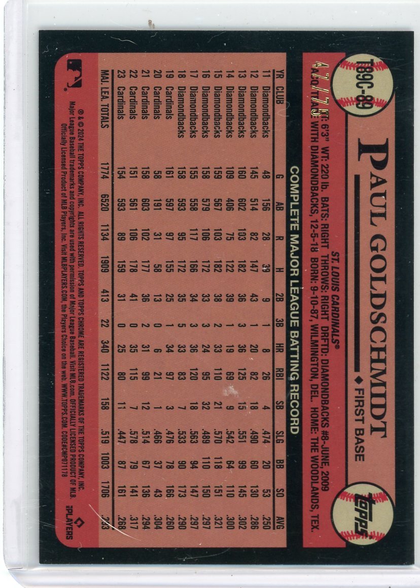 Paul Goldschmidt 2024 Topps Chrome 35th Anniversary purple mojo ref. #'d 47/75