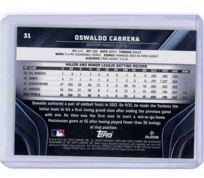 Oswaldo Cabrera 2023 Topps Chrome Black gold mini diamond rookie card #'d 48/50