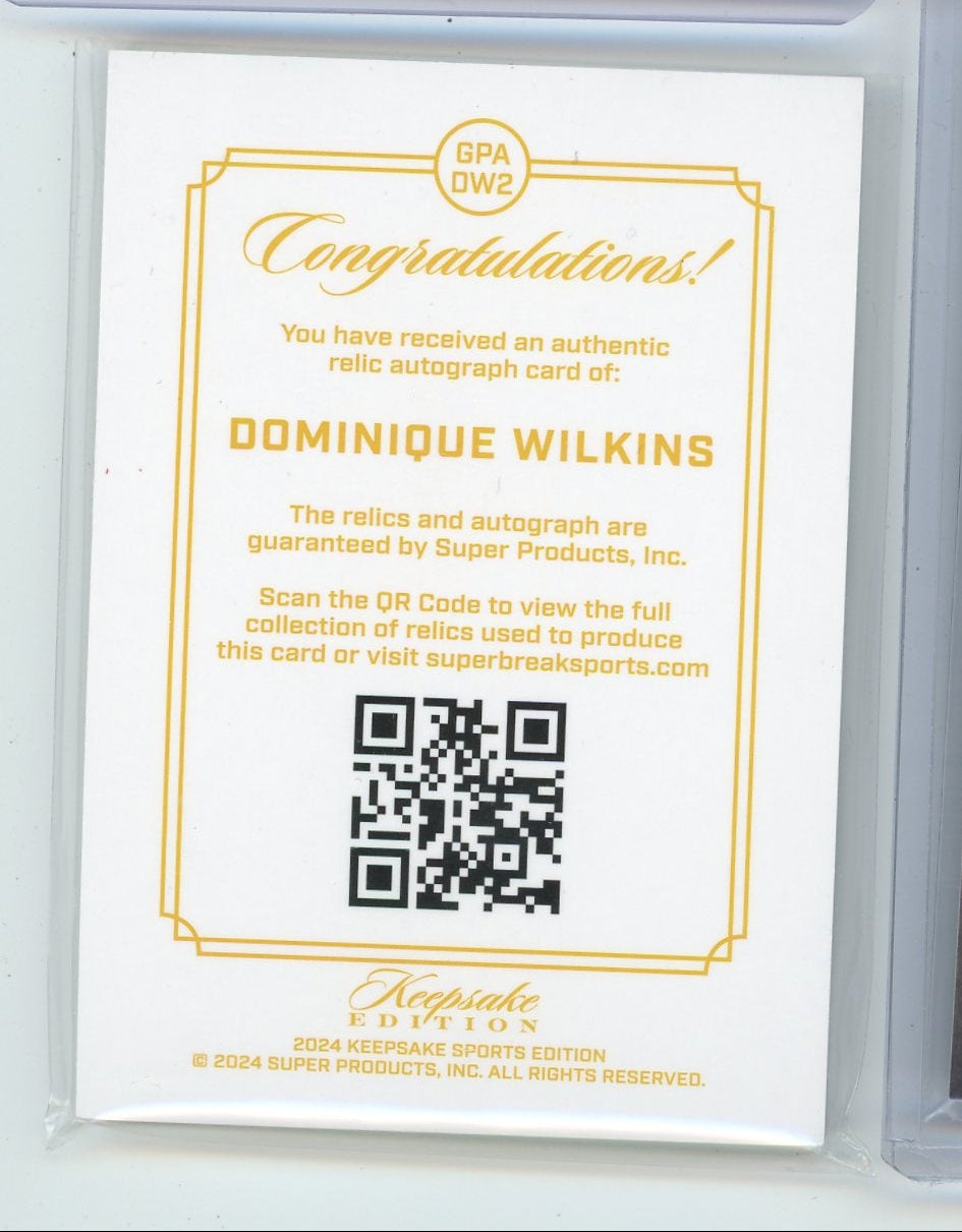 Dominique Wilkins 2024 Keepsake Edition Gem Patch Autograph /99