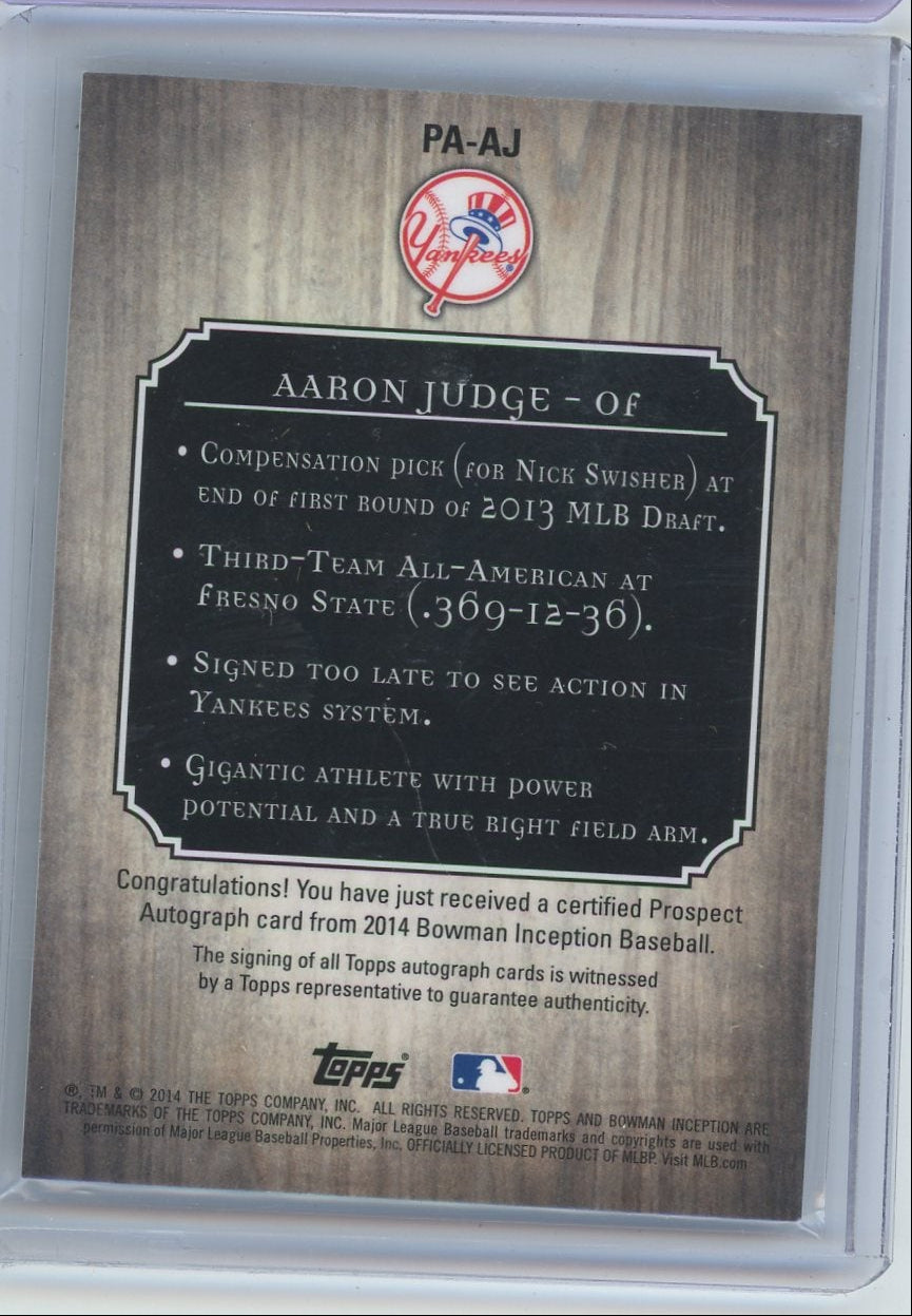 Aaron Judge 2014 Bowman Inception Prospect Autograph