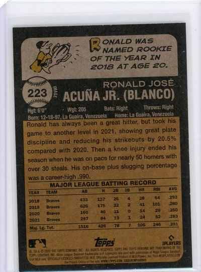 Ronald Acuna Jr. 2022 Topps Heritage Image variation #223