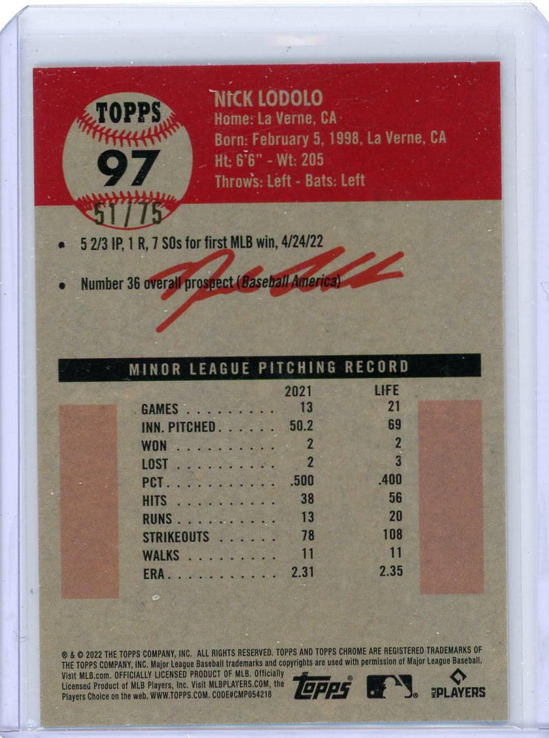 Nick Lodolo 2022 Topps Chrome Platinum Anniversary Platinum Toile Cream/Rose Gold 