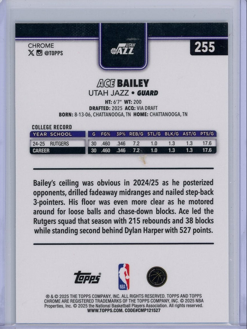 Ace Bailey 2025-26 Topps Chrome Pulsar refractor rookie card