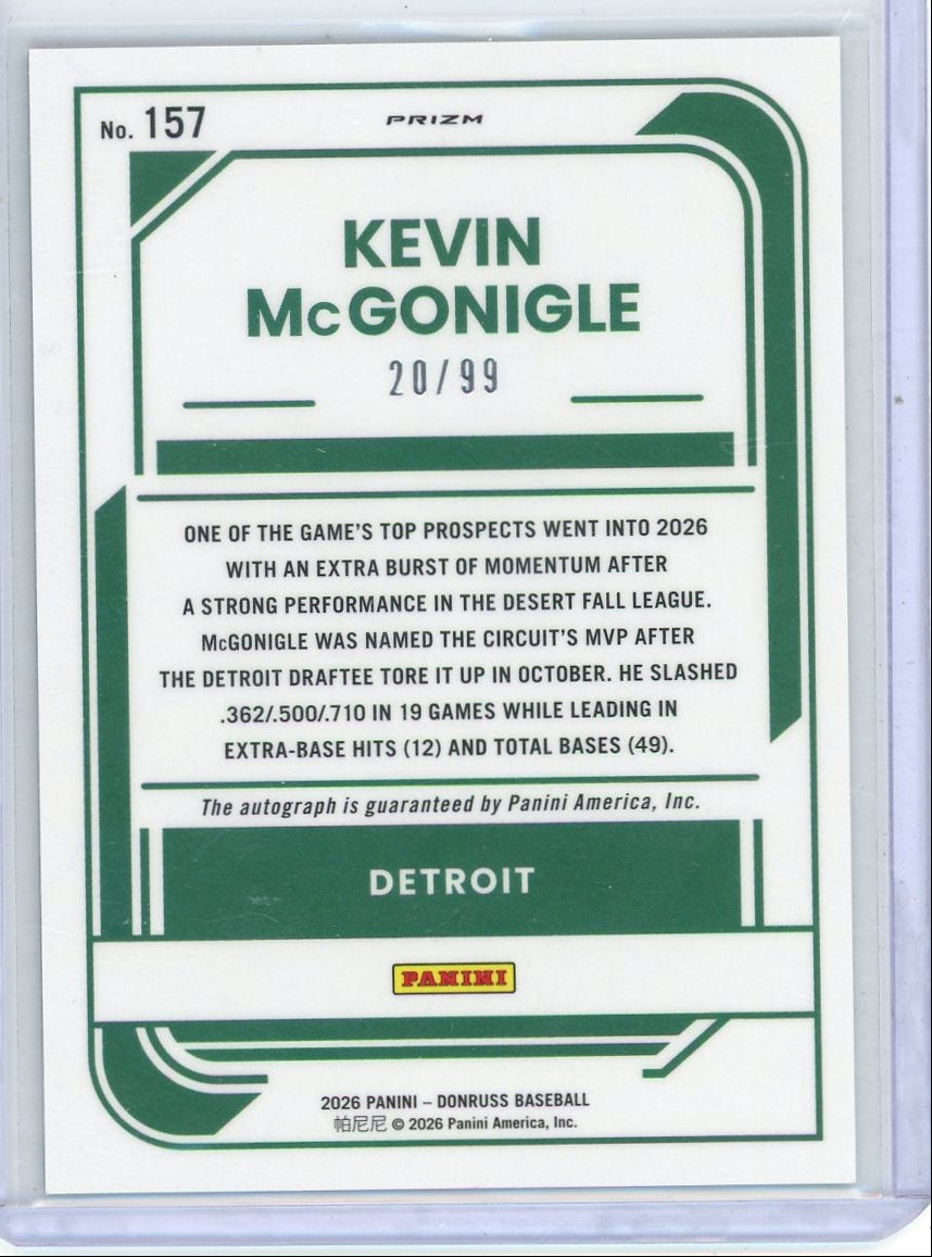 Kevin McGonigle 2026 Panini Donruss Optic Rated Prospect Auto #'d 20/99