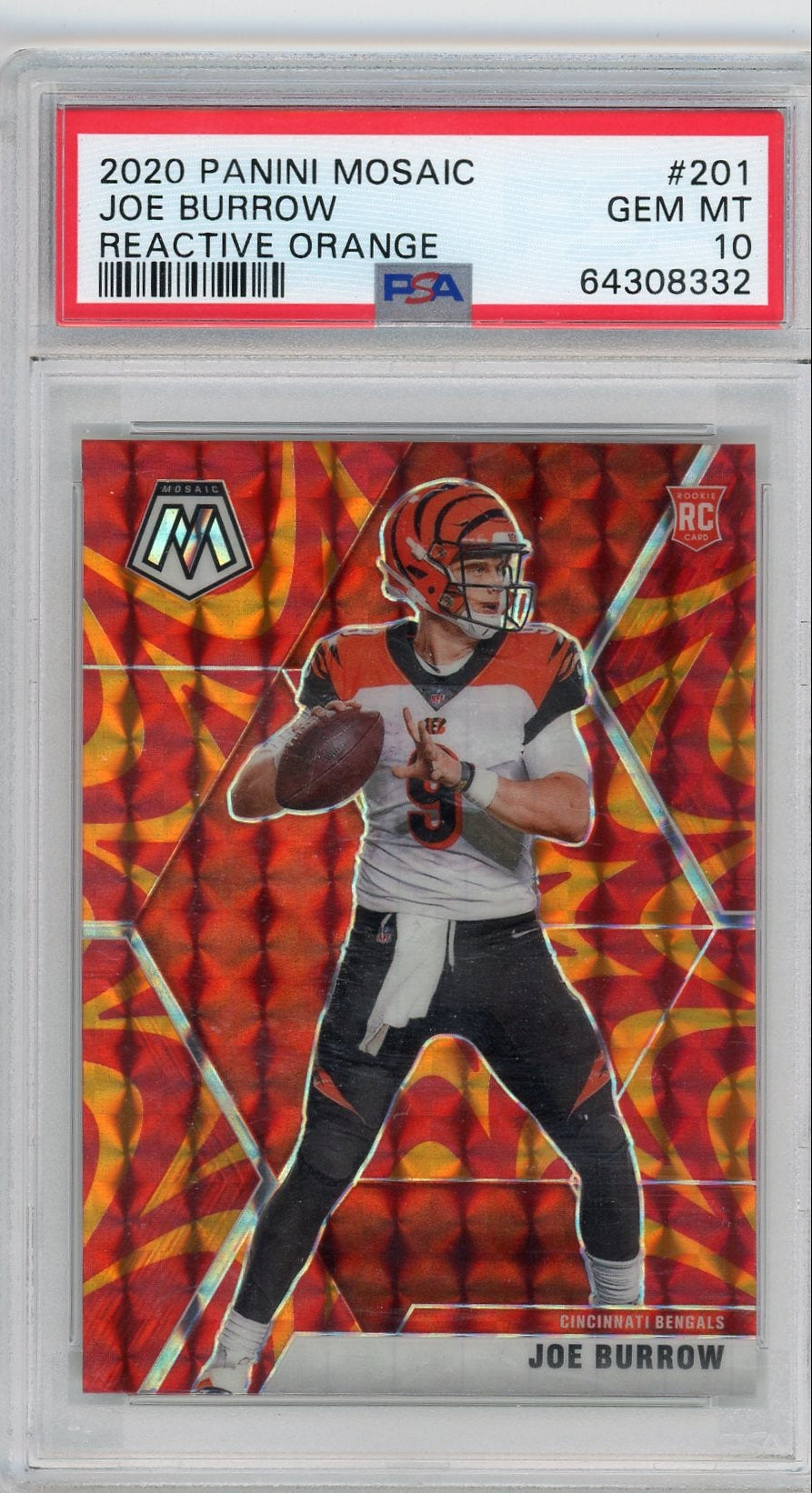 Joe Burrow 2020 Panini Mosaic Reactive Orange Prizm RC PSA 10