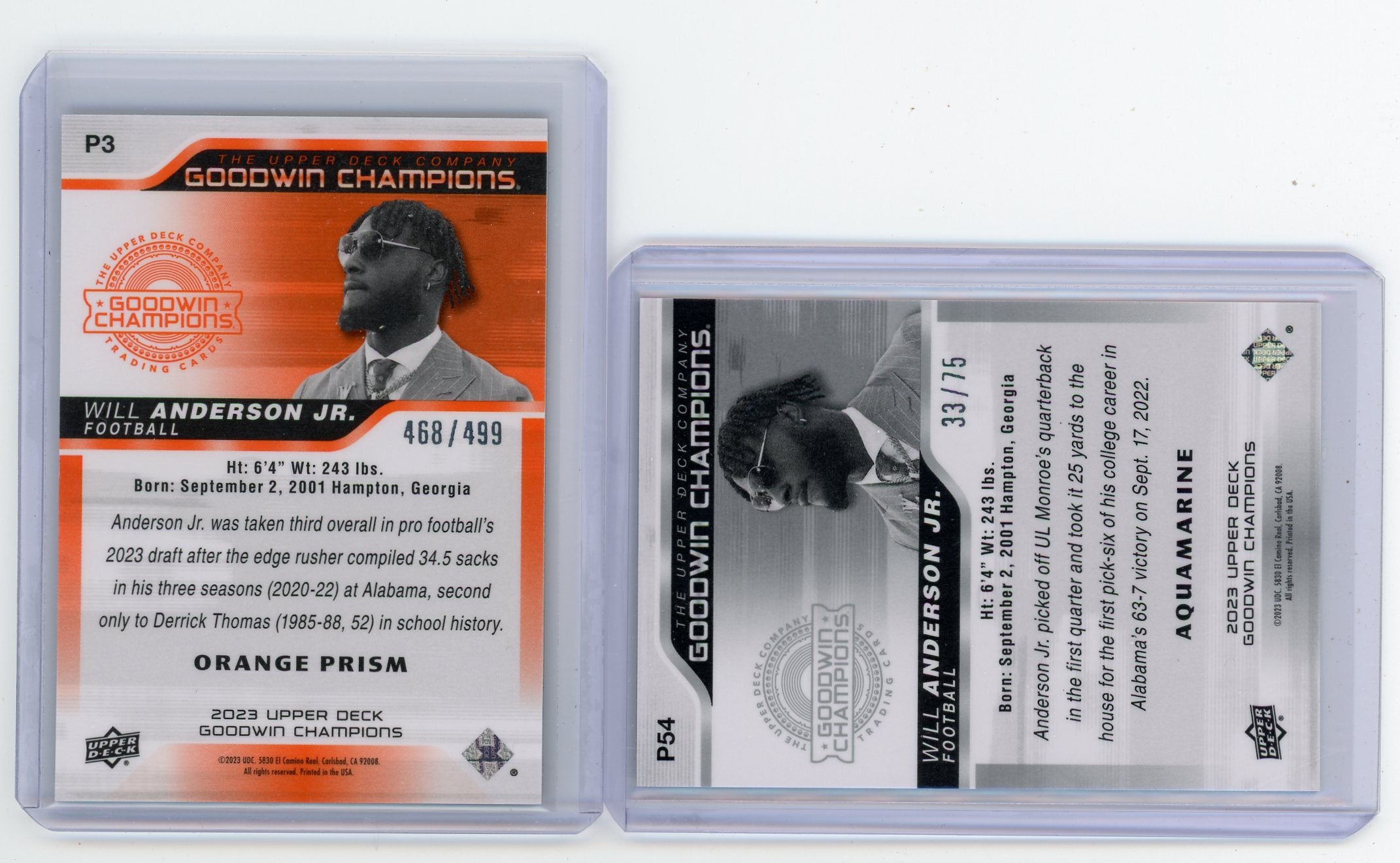Will Anderson Jr. 2023 Upper Deck Goodwin Champions 2x card lot