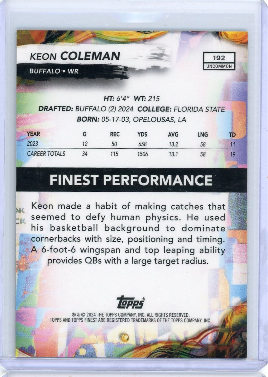 Keon Coleman 2024 Topps Finest red geometric ref. rookie card #'d 5/5