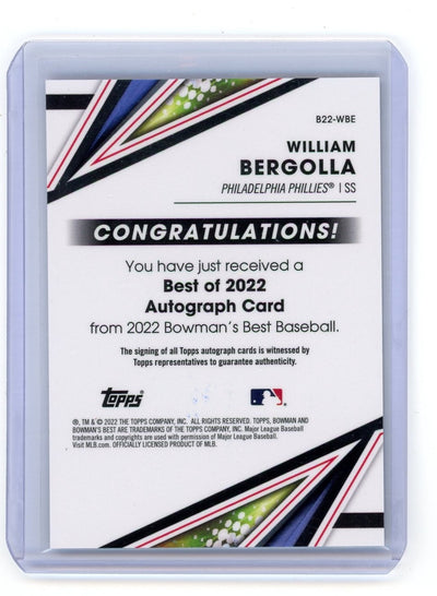 William Bergolla 2022 Bowman's Best gold lava refractor autograph #'d 35/75