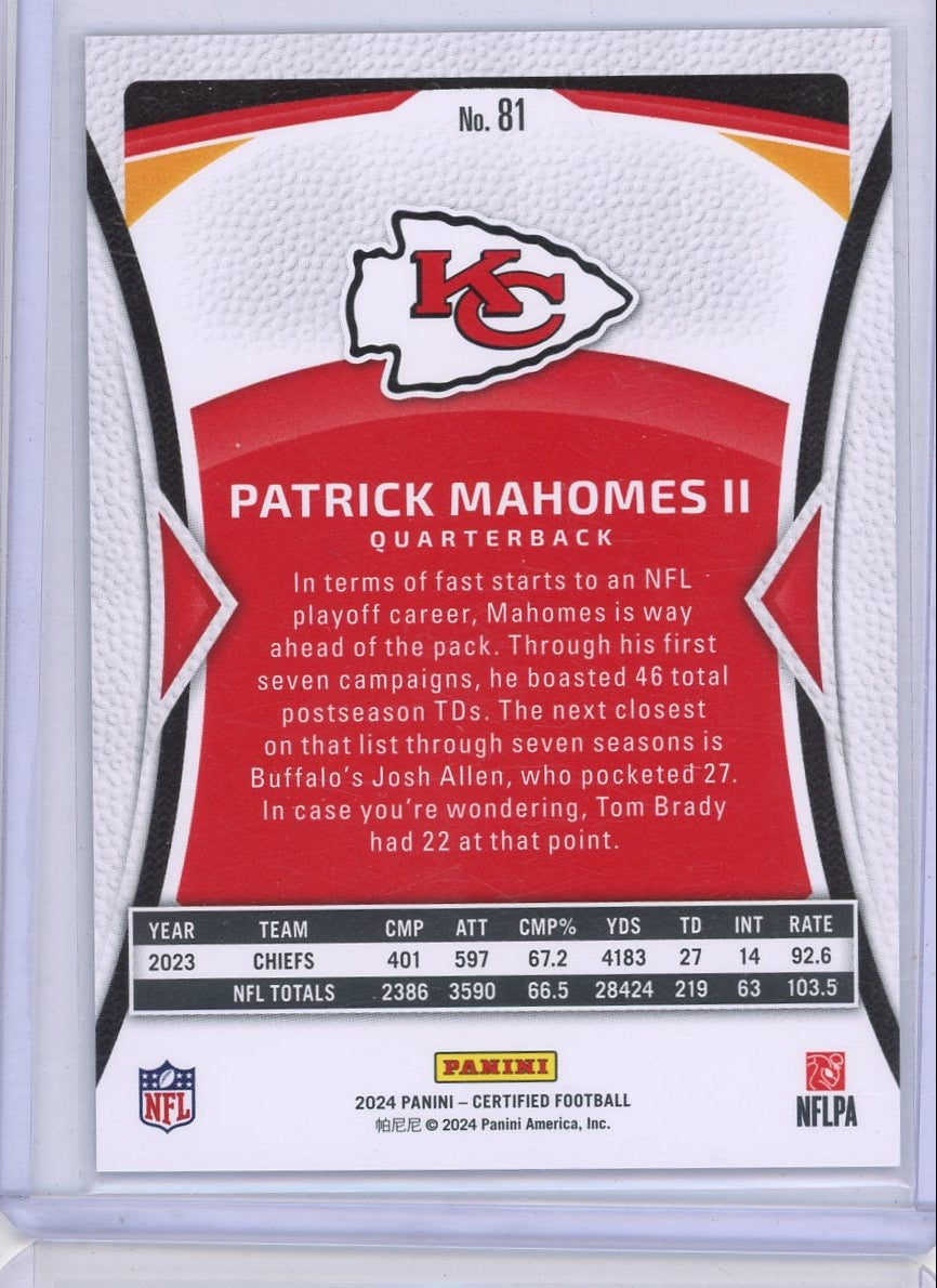 Patrick Mahomes II 2024 Panini Certified blue mirror #'d 23/75