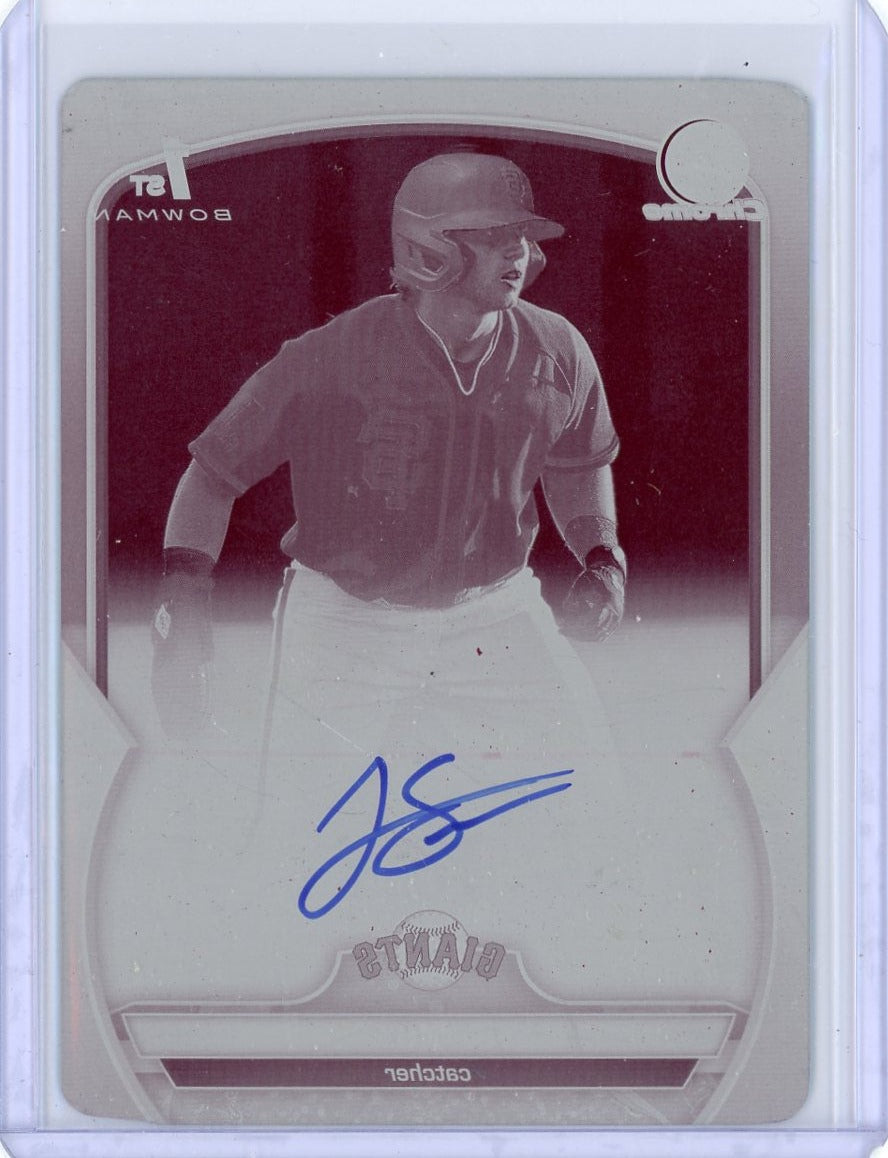Luke Shliger 2023 1st Bowman Chrome Draft autograph Magenta Printing Plate #'d 1/1