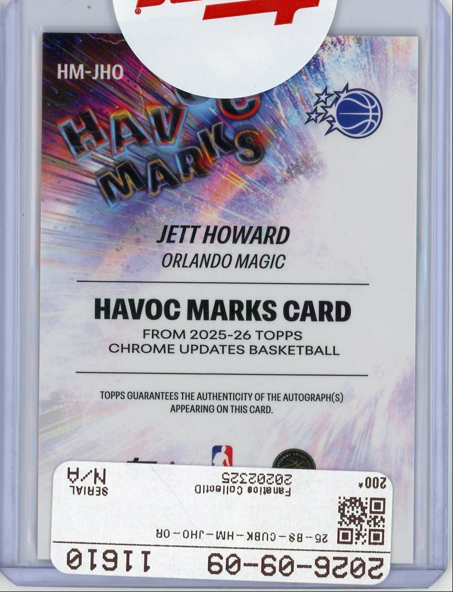 Jett Howard 2025-26 Topps Chrome Update Havoc Marks Orange Refractor Auto RC #'d 05/25