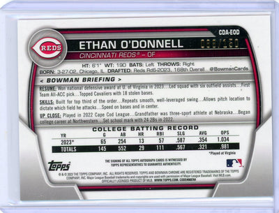 Ethan O'Donnell 2023 1st Bowman Chrome Draft mojo refractor autograph #'d 088/150