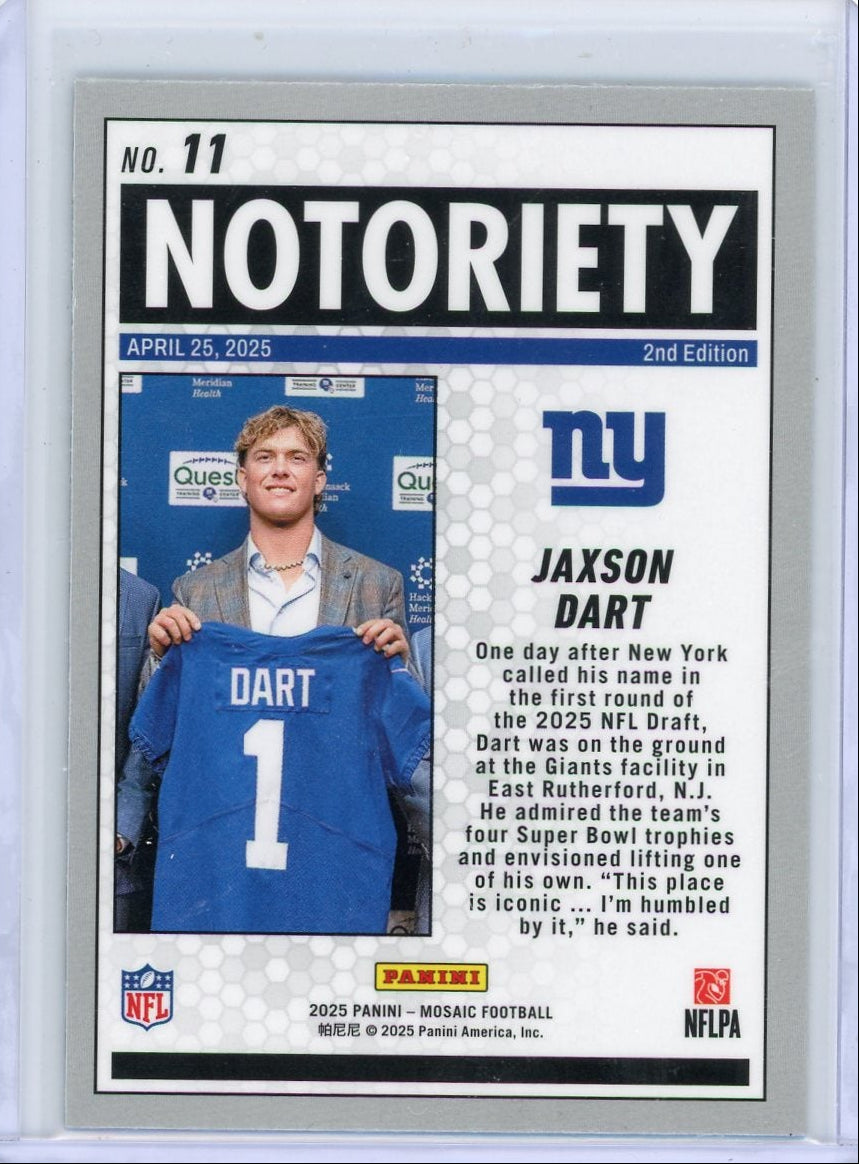 Jaxson Dart 2025 Panini Mosaic Notoriety mosaic prizm rookie card
