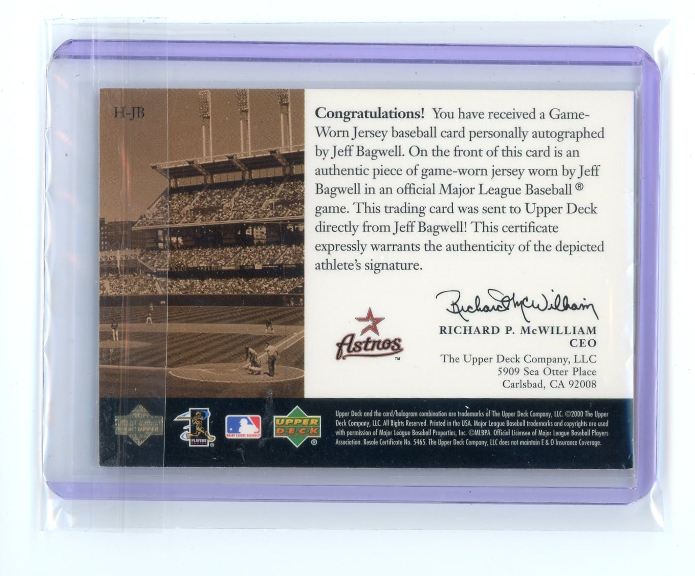 Jeff Bagwell 2000 Upper Deck Game Jersey Auto #H-JB