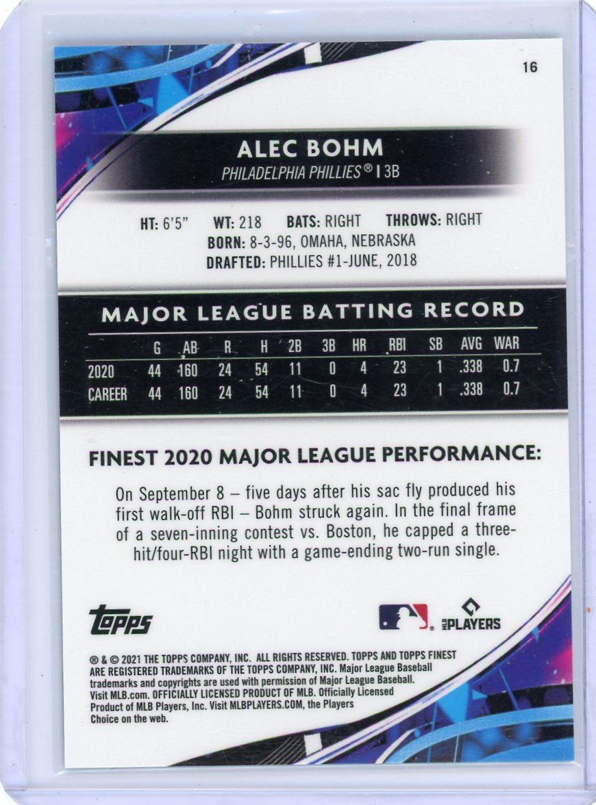 Alec Bohm 2021 Topps Finest rookie card #'d 044/300