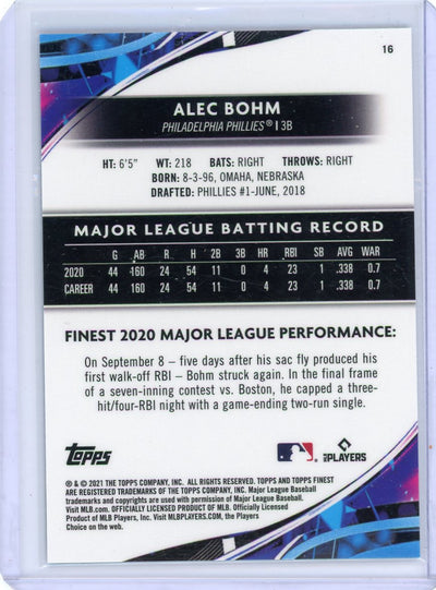 Alec Bohm 2021 Topps Finest rookie card #'d 044/300