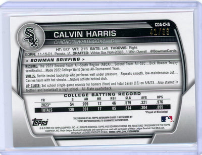 Calvin Harris 2023 1st Bowman Chrome Draft green lava refractor autograph #'d 41/99