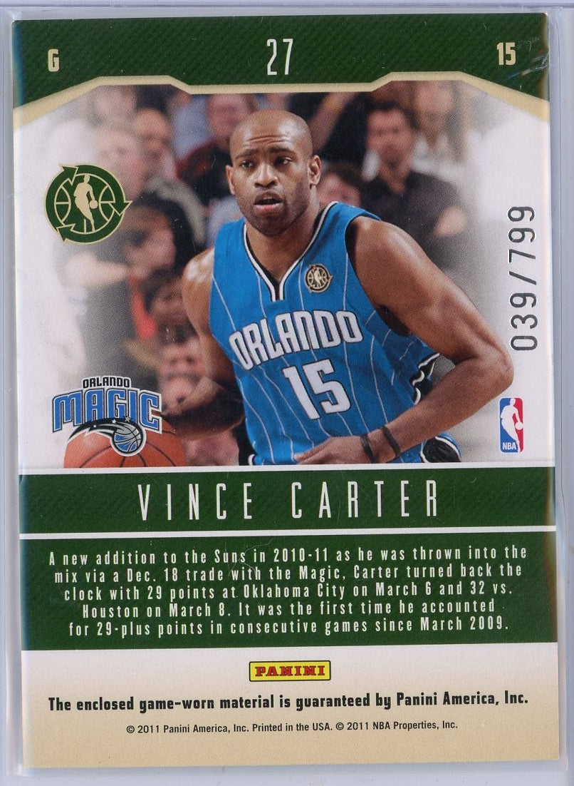 Vince Carter 2011 Panini Season Update Green Week Patch #'d 039/799