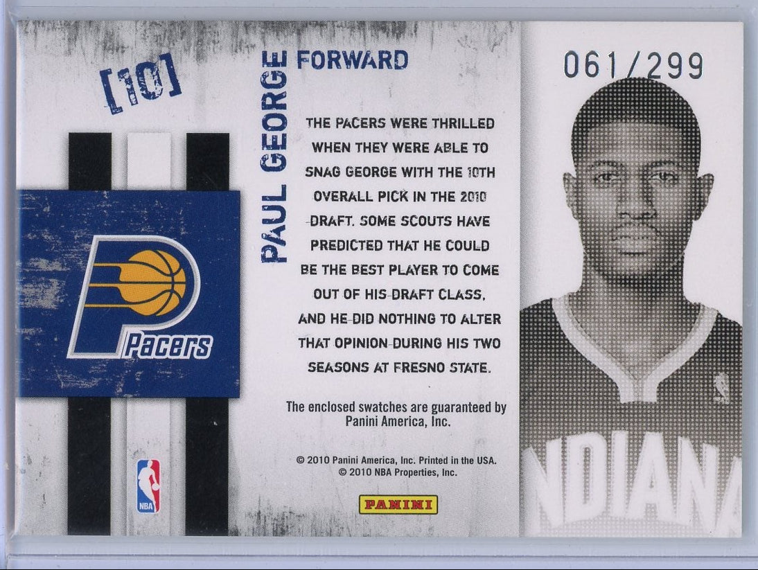 Paul George 2010 Rookies and Stars Freshman Orientation Dual Patch #'d 061/299