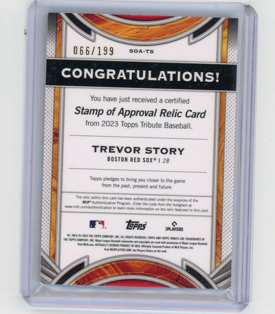 Trevor Story 2023 Topps Tribute Stamp of Approval game-used relic #'d 066/199