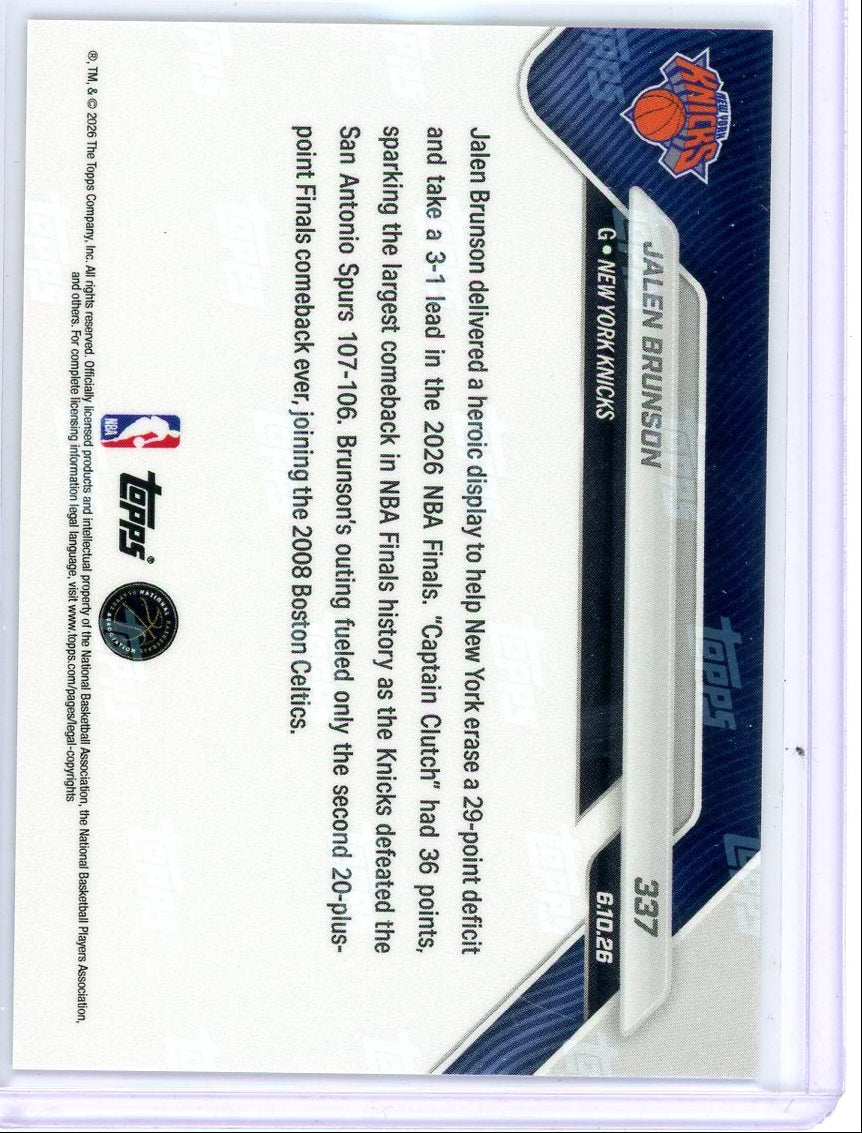 Jalen Brunson 2026 Topps Now Historic Finals Comeback #337