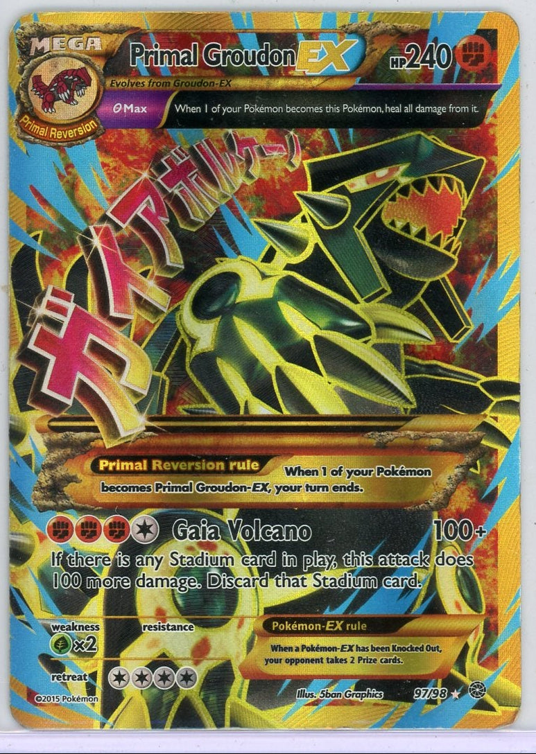 Primal Groudon EX 2015 Pokemon Ancient Origins Shiny Full Art #97/98 HP/DMG