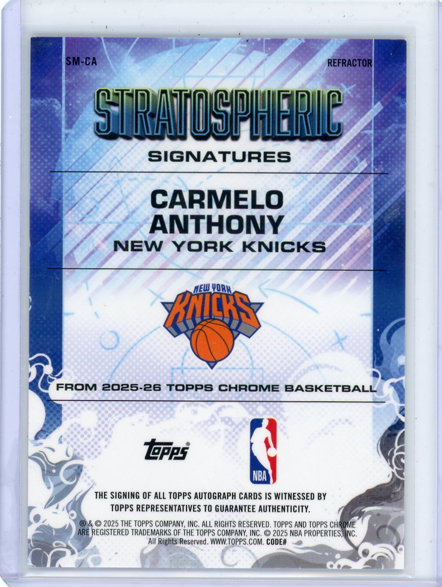 Carmelo Anthony 2025 Topps Chrome Stratospheric Signature