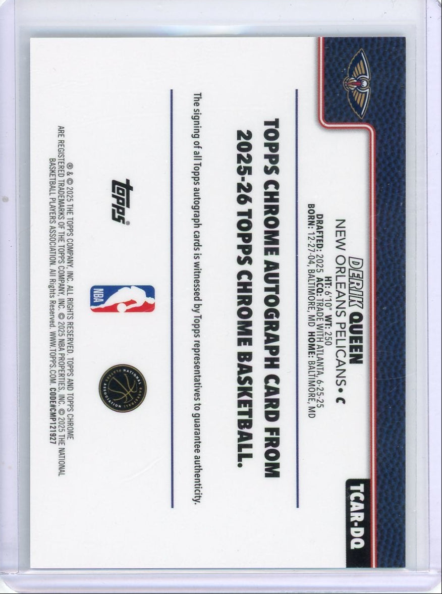 Derik Queen 2025 Topps Chrome Basketball Rookie Autograph