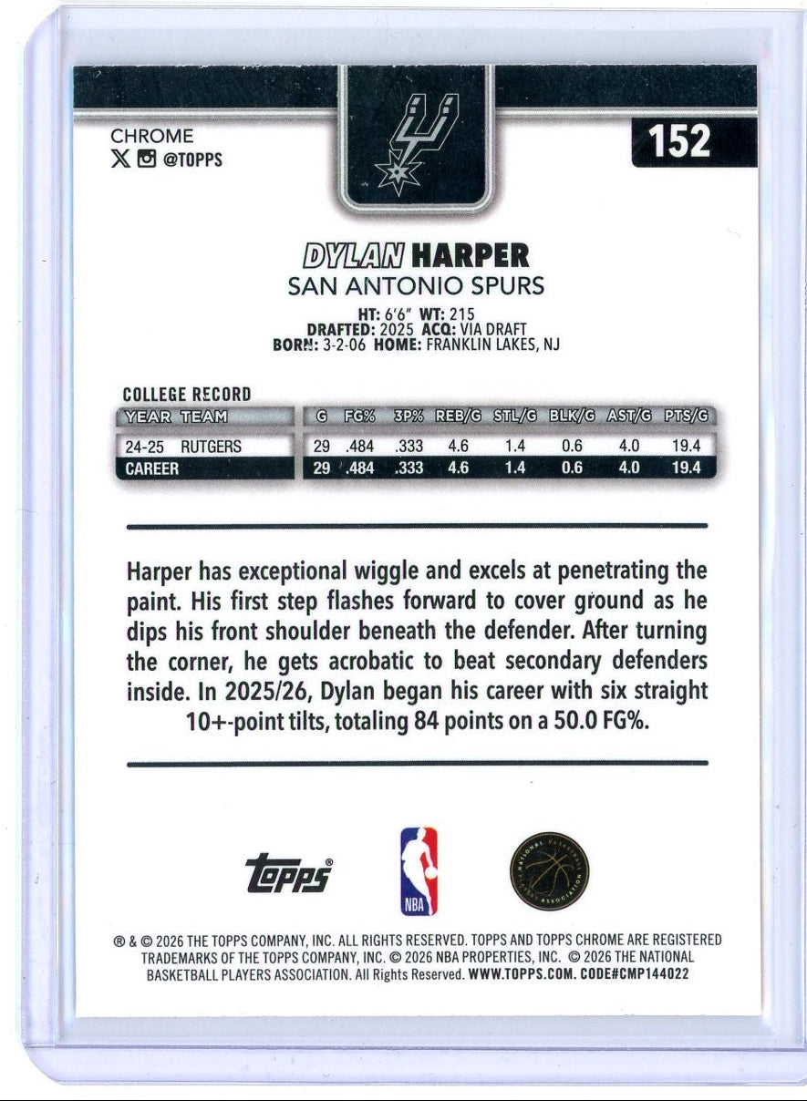 Dylan Harper 2025 Topps Chrome Update Basketball Rookie X-Fractor