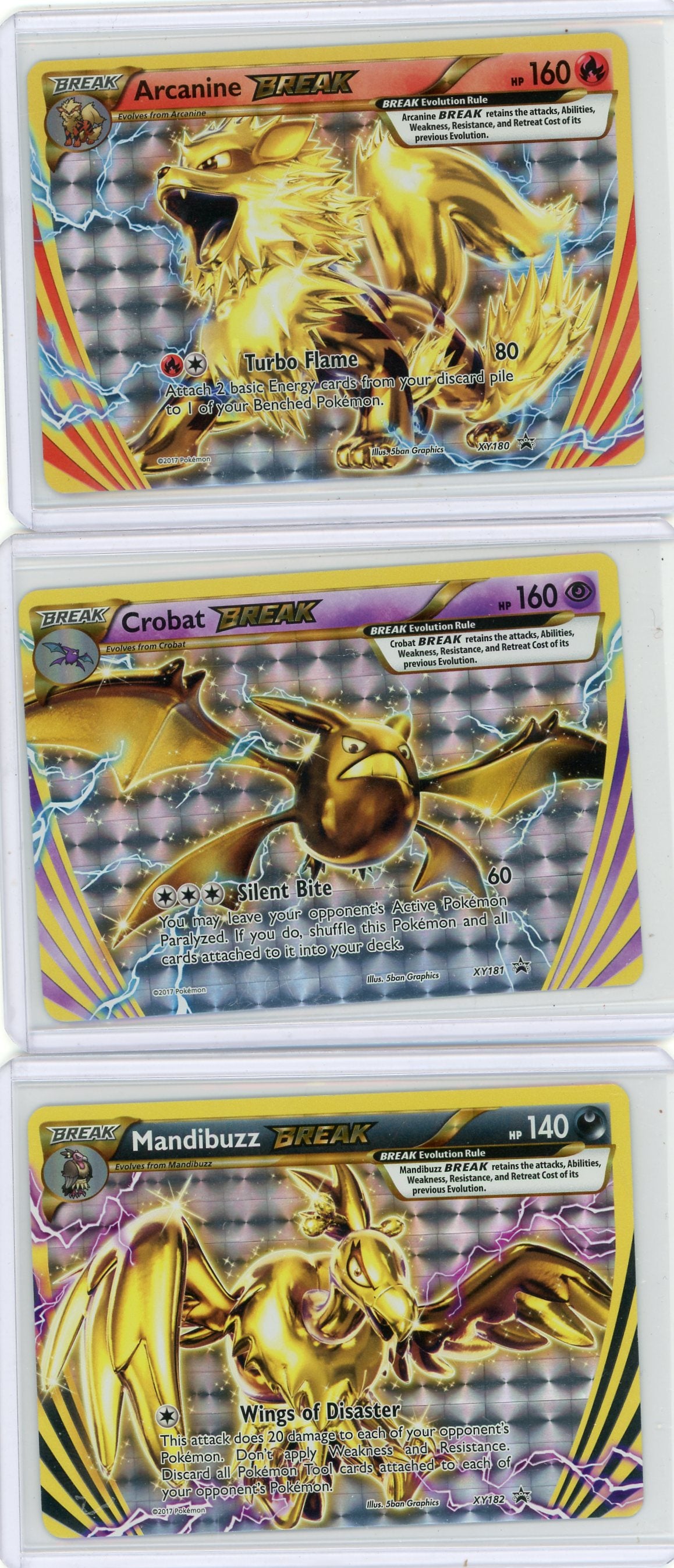 Pokemon BREAK XY Promos #180-182 3-card lot Arcanine, Crobat, Mandibuzz