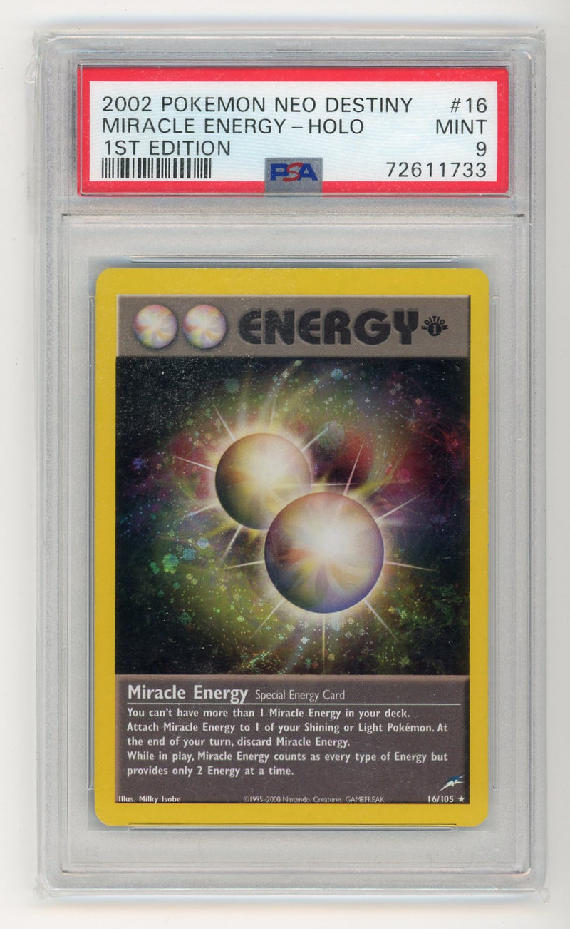 Miracle Energy 2002 Pokemon Neo Destiny 1st Edition rare holo 16/105 PSA 9