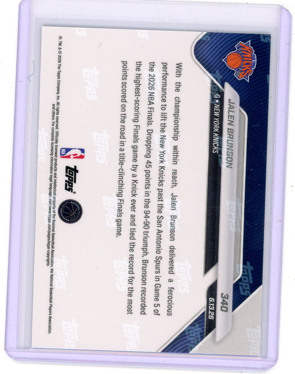 Jalen Brunson 2026 Topps Now 45-PT Masterpiece Earns 1st career NBA Title #340