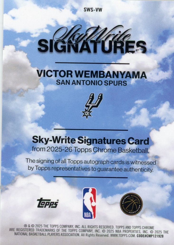 Victor Wembanyama 2025 Topps Chrome Sky Write Signatures Auto