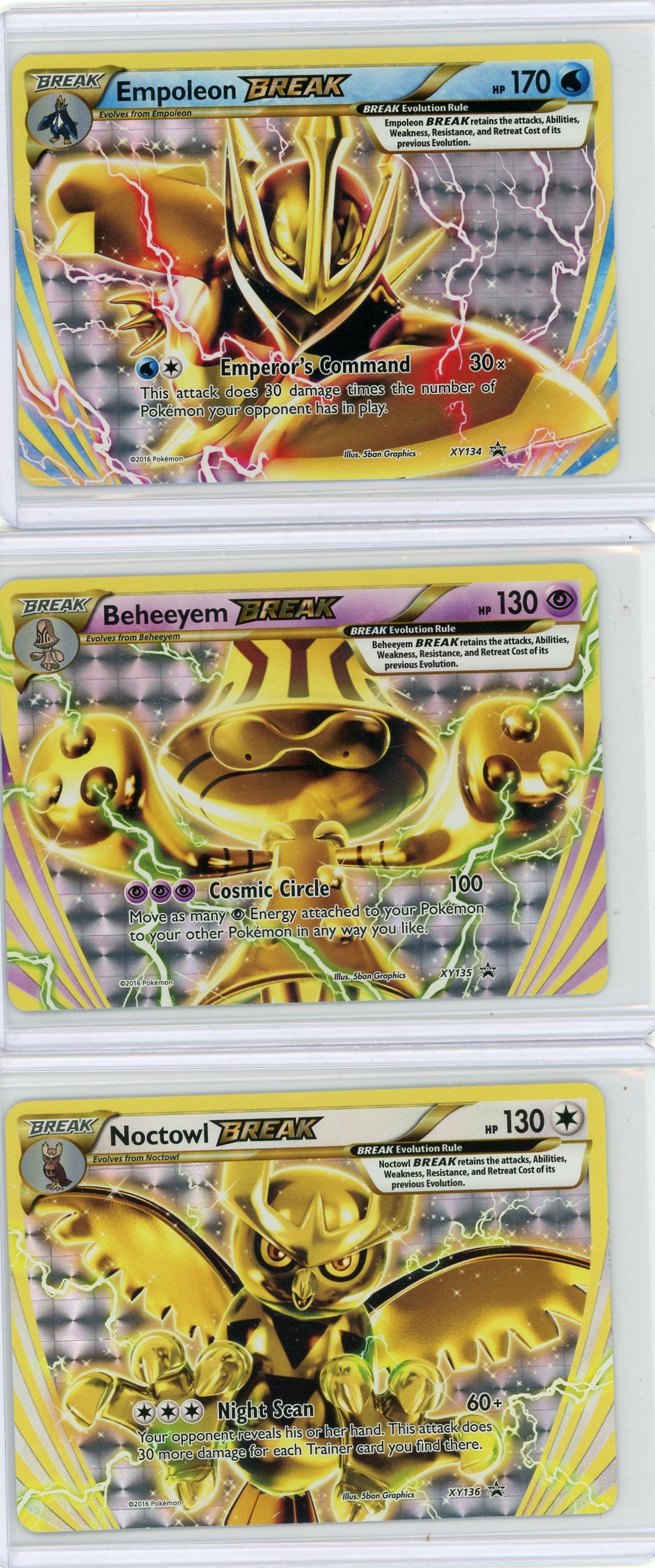 Pokemon BREAK XY Promos #134-136 3-card lot Empoleon, Beheeyem, Noctowl