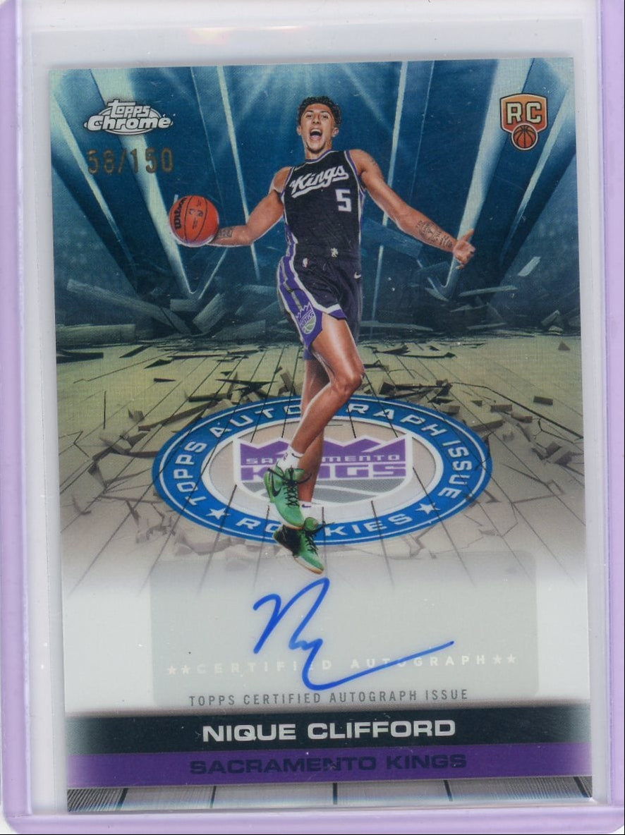 Nique Clifford 2025 Topps Chrome Basketball Topps Autograph Issue Rookie Blue #'d 58/150
