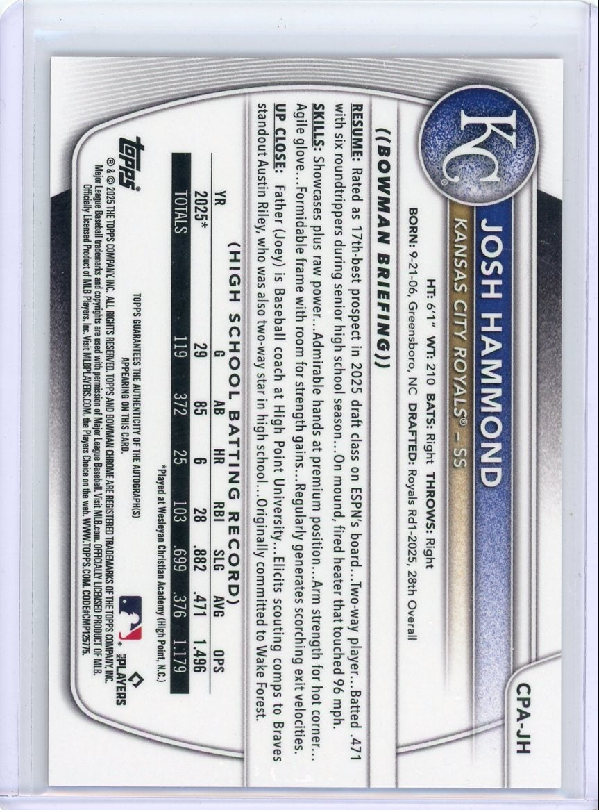 Josh Hammond 2025 Bowman Chrome Red Autograph #'d 3/5