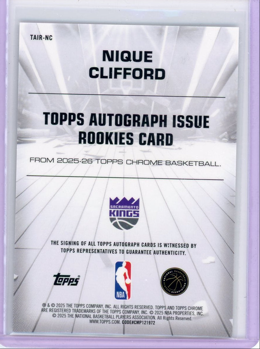 Nique Clifford 2025 Topps Chrome Basketball Topps Autograph Issue Rookie Blue #'d 58/150