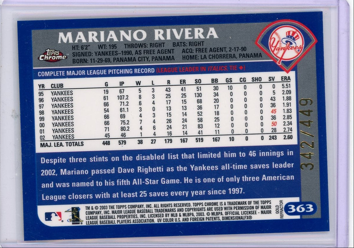 Mariano Rivers 2003 Topps Chrome Gold Refractor #'d 342/449