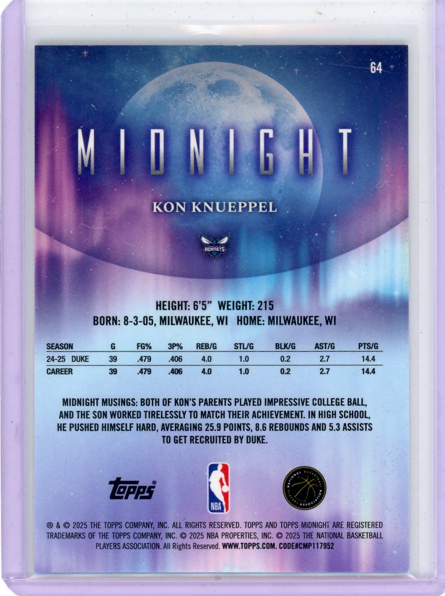 Kon Knueppel 2025 Topps Midnight Basketball Rookie #'d 06/25