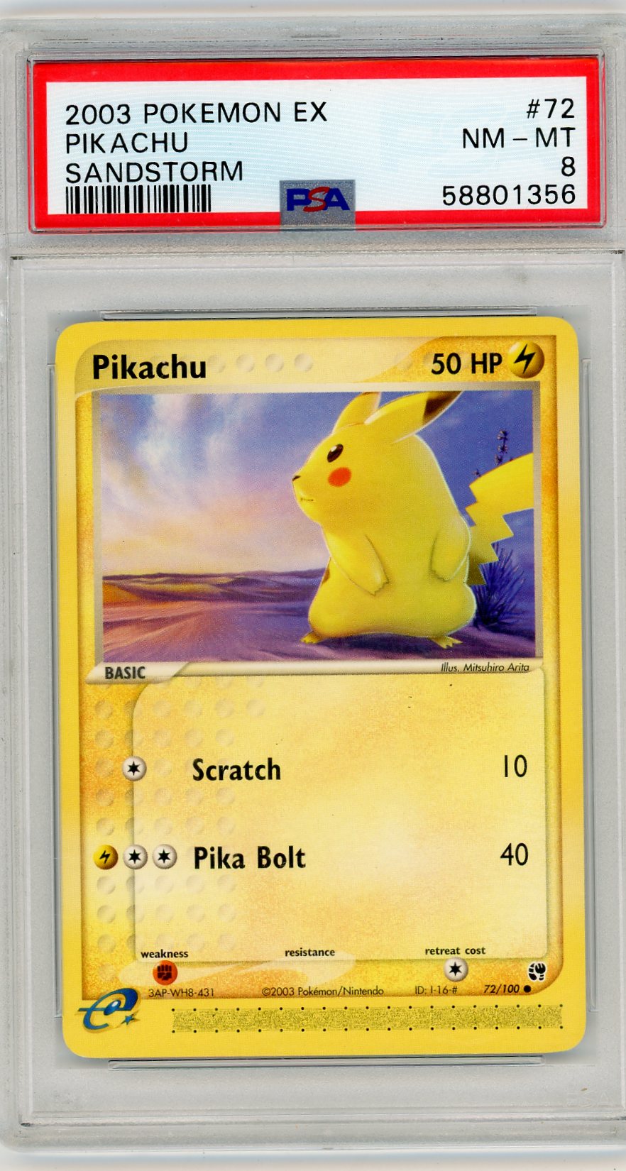 Pikachu Pokémon EX Sandstorm Non Holo #72/100 PSA 8