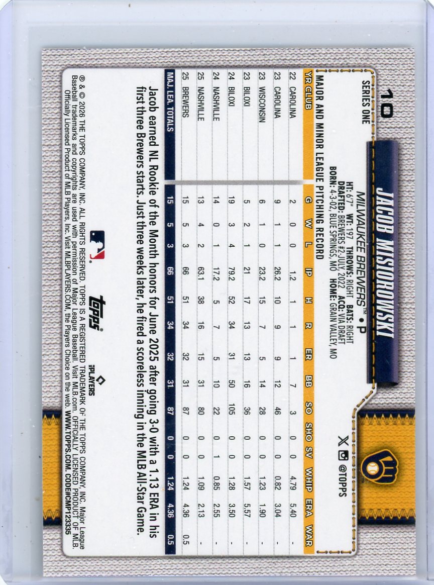 Jacob Misiorowski 2026 Topps Series 1 Team Logo SP rookie card