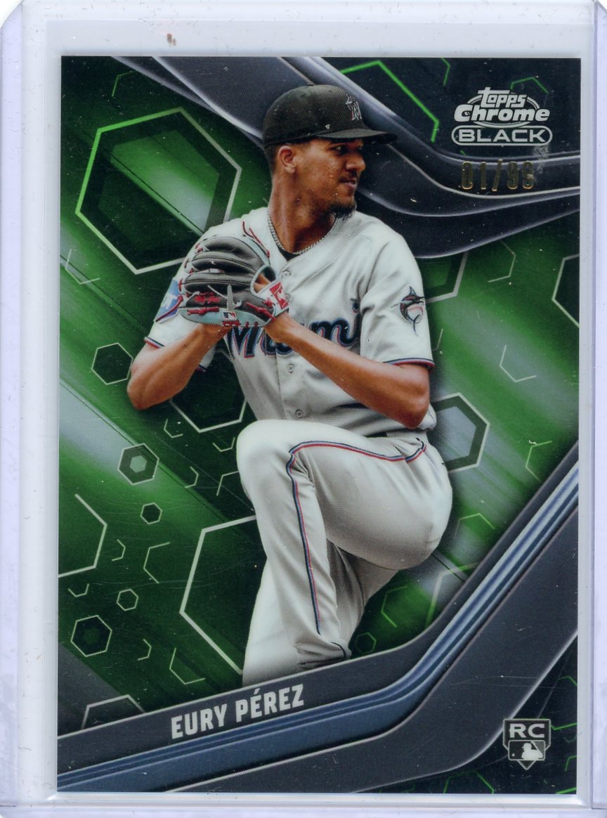 Eury Perez 2023 Topps Chrome Black green refractor rookie card #'d 01/99