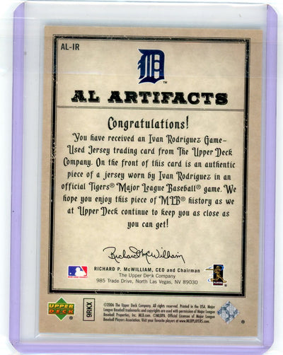 Ivan Rodriguez 2006 Upper Deck AL Artifacts jersey relic #'d 101/150