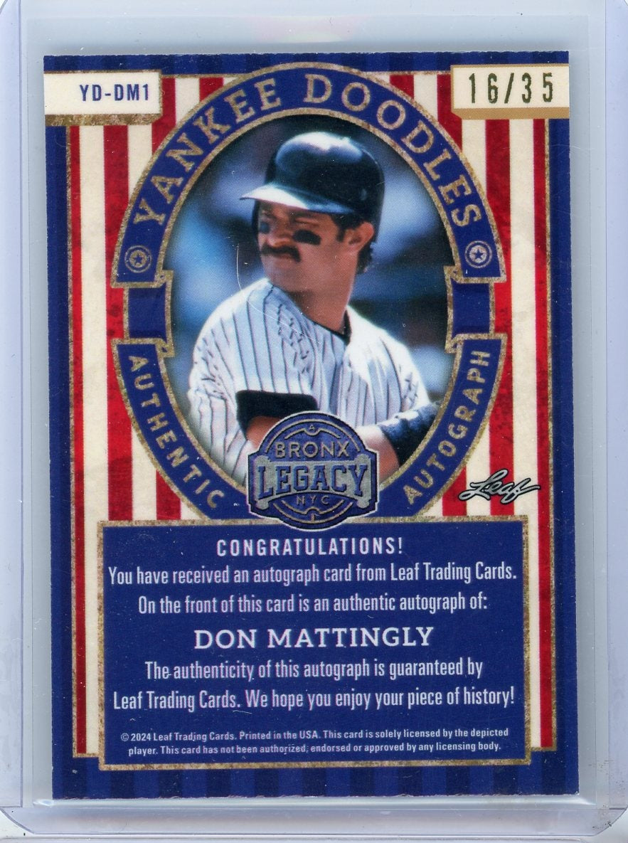 Don Mattingly 2024 Leaf Bronx Legacy Yankee Doodles autograph #'d 16/35