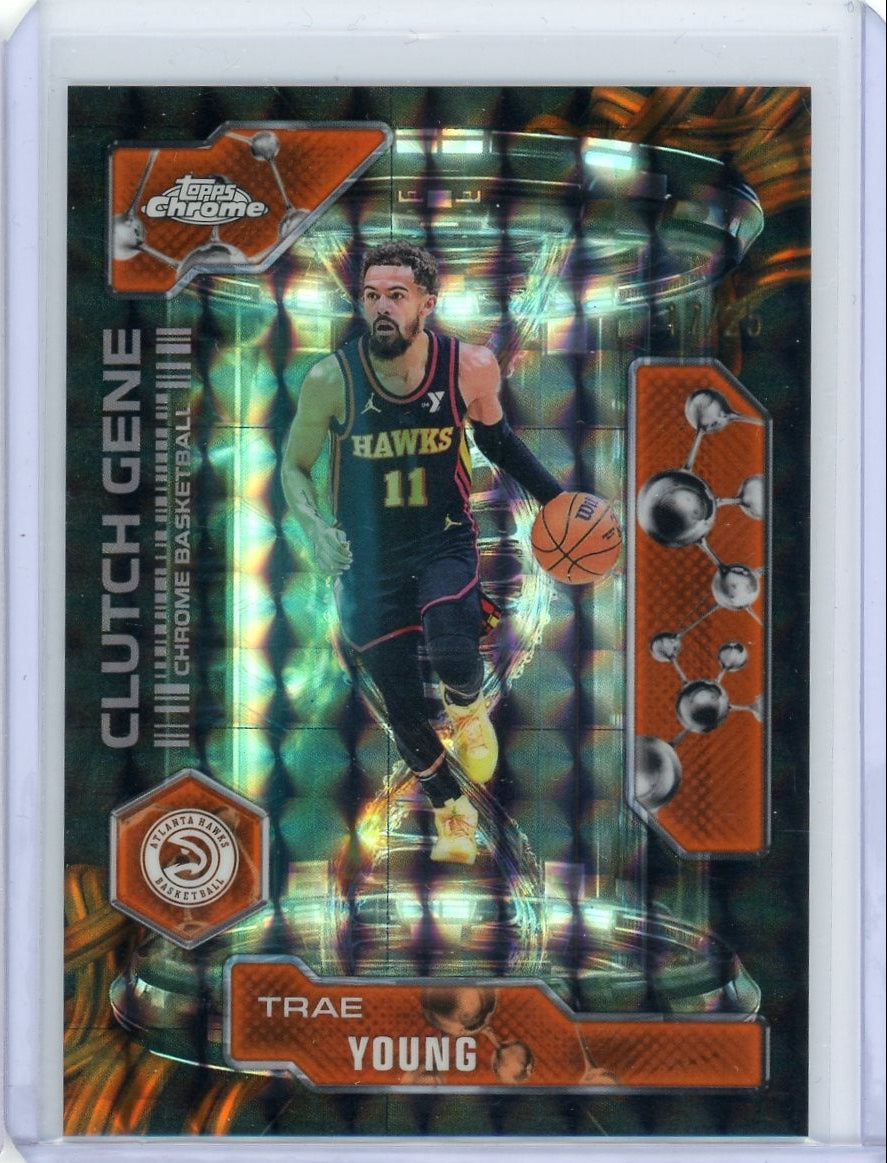 Trae Young 2025 Topps Chrome Basketball Clutch Gene Orange Geometric Refractor #'d 17/25