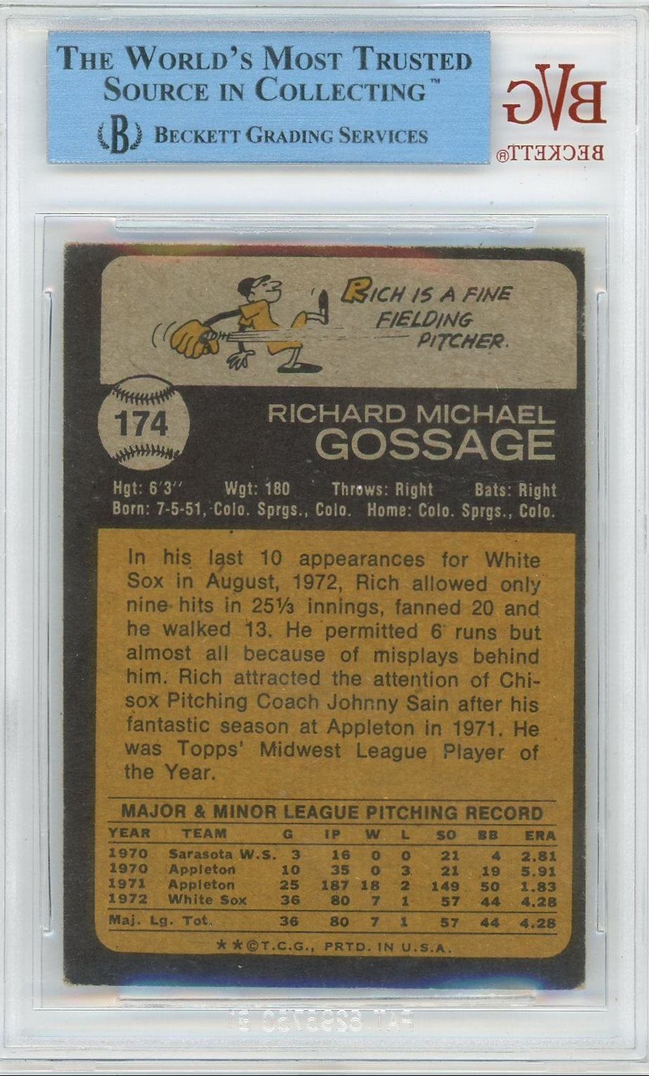 Goose Gossage 1973 Topps IP Autograph BVG/JSA Authentic