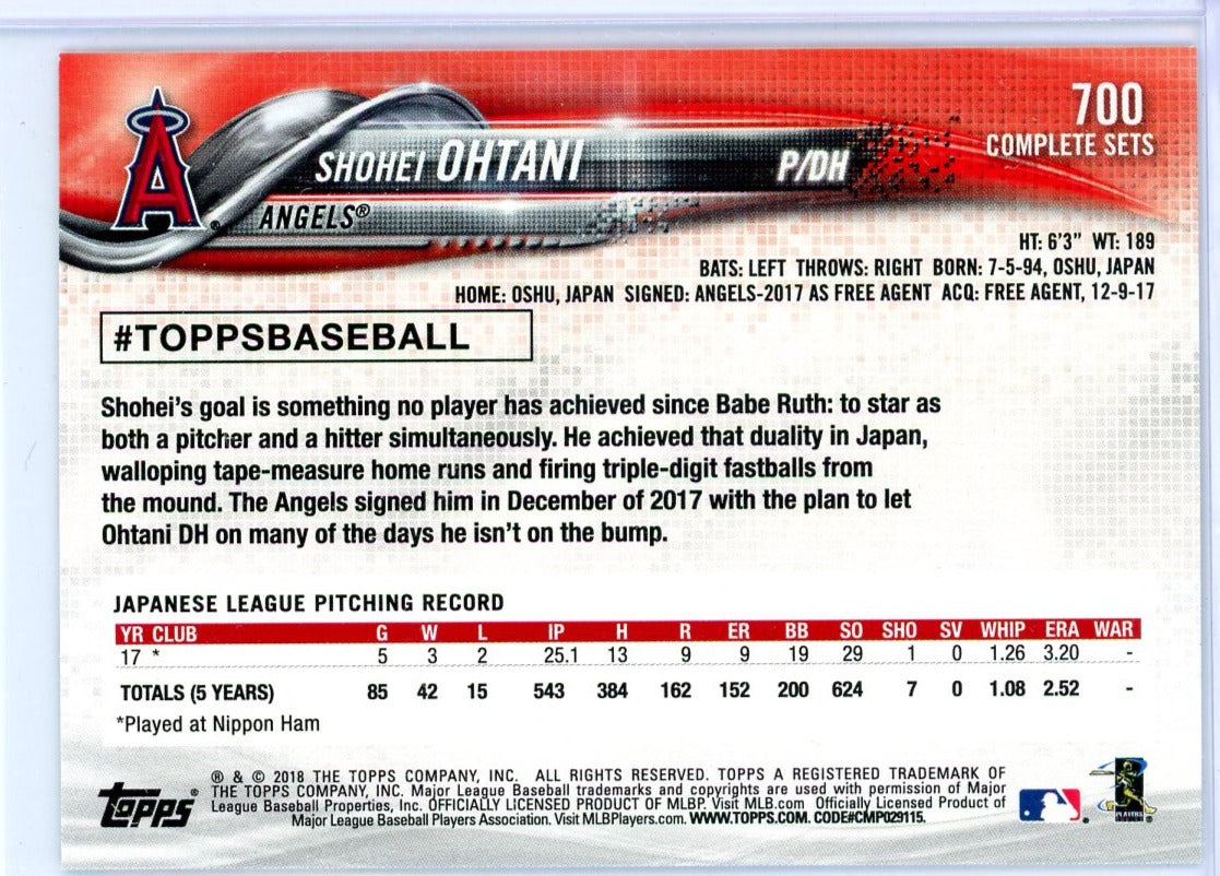 Shohei Ohtani 2018 Topps Complete Sets rookie card #700