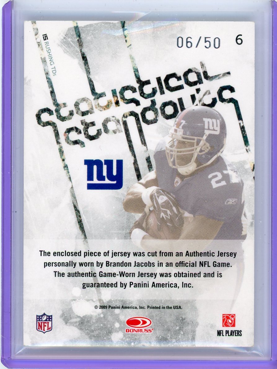 Brandon Jacobs 2009 Panini Donruss Rookies & Stars Statistical Standouts Patch #'d 06/50