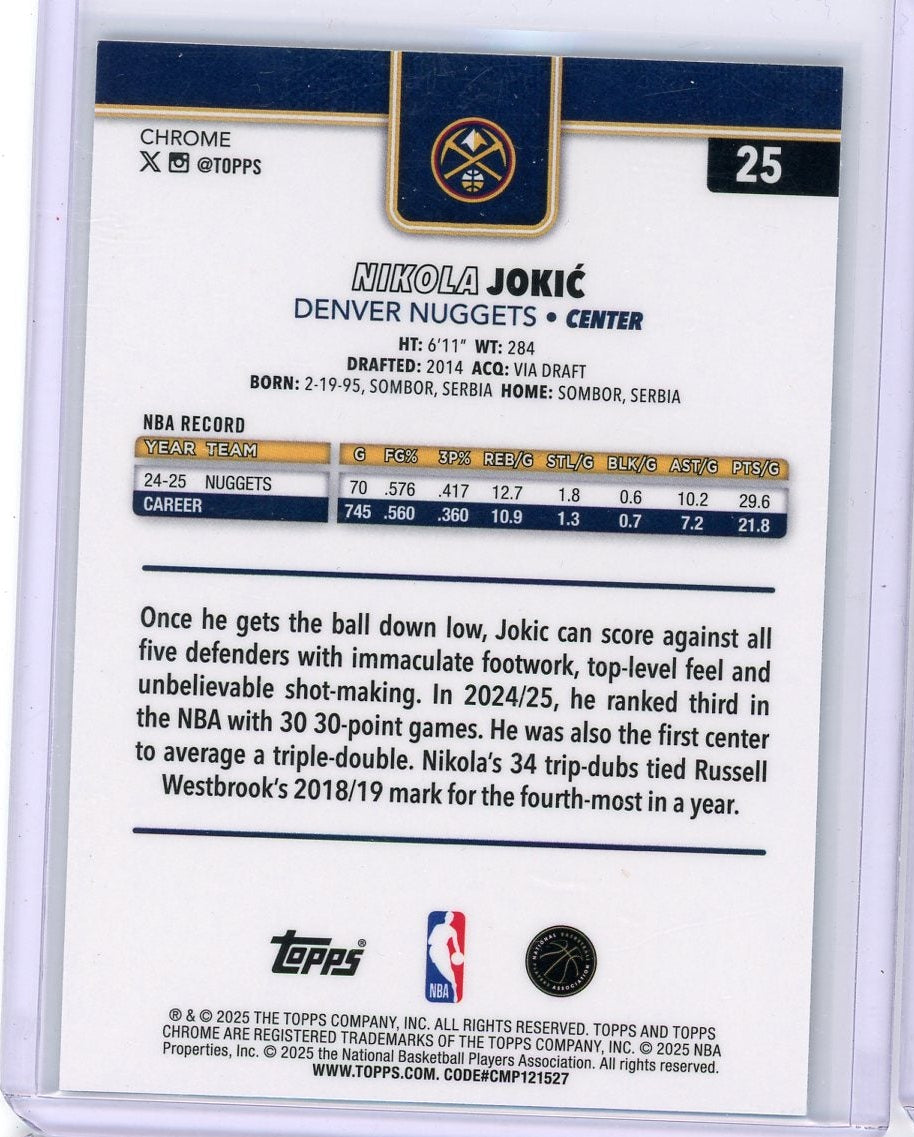 Nikola Jokic 2025 Topps Chrome Aqua Refractor #'d 246/299