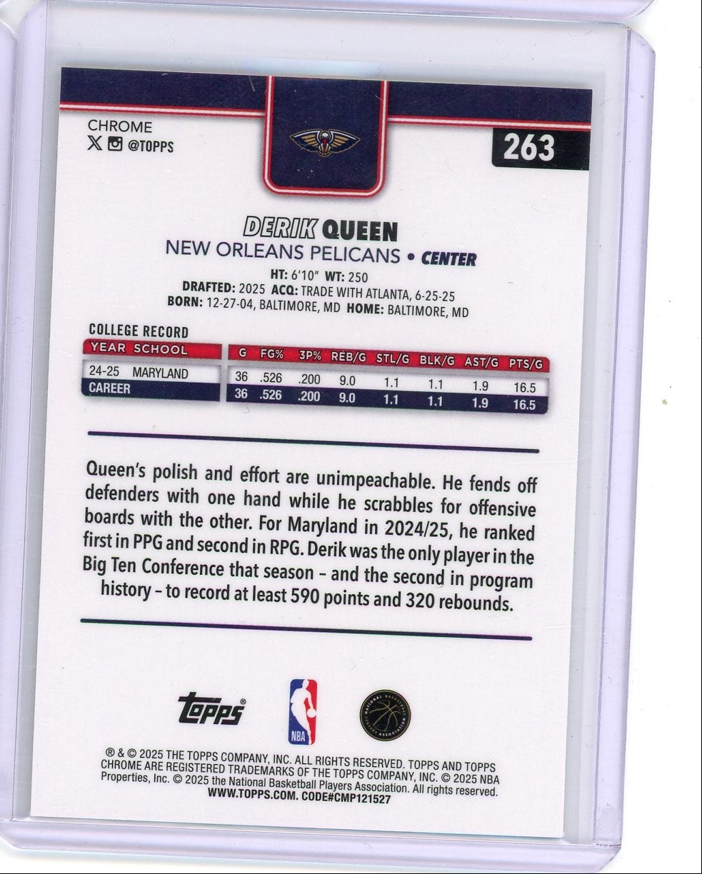 Derik Queen 2025 Topps Chrome Yellow Refractor RC #'d 202/275